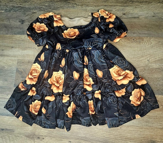 Vintage-inspired Black Floral Dress for Girls - Handmade With Love, Girls  Puff Sleeve Dress, Short Sleeve Dress for Toddlers - Etsy