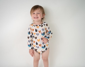 Adorable Chicken Bodysuit for Babies, Cute Chicken Bodysuit, Fun Baby Clothes, Farm Animal Theme, Long sleeve Chicken Bodysuit, Farm outfit