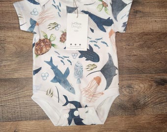 Infant bodysuit, infant romper, whale bodysuit, beach infant clothing, bodysuit for baby, infant clothing, short sleeve bodysuit