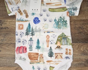 Camping bodysuit for infants | Handmade camping clothing for babies | Baby gift | One-piece camping outfit | Nature baby clothes | Soft