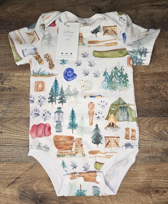 Camping bodysuit for infants | Handmade camping clothing for babies | Baby gift | One-piece camping outfit | Nature baby clothes | Soft