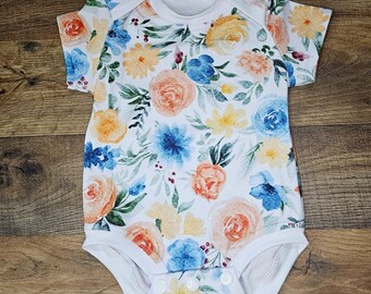 Floral Baby Bodysuit | Soft Cotton Bodysuit | Perfect for Baby Girls | Summer Floral Print | Newborn to 24 Months | Short Sleeve | Outfit