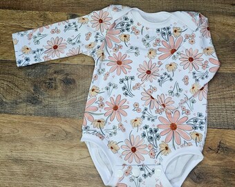 Floral Baby Bodysuit | Soft Cotton Bodysuit | Perfect for Baby Girls | Spring Floral Print | Newborn to 24 Months | Long Sleeve | Outfit