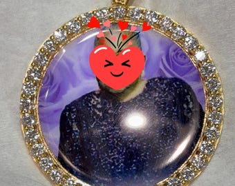 Pingente de Moissanita VVS com Foto Personalizada | Colar com Pingente Personalizado com Foto | Medalhão Redondo para Foto | Joia para Presente