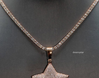 Collar con colgante de estrella / Dije de estrella de 5 puntas con ojos negros / Joyería de moissanita / Chapado en oro personalizado