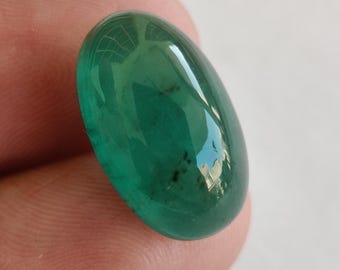Natural Zambian Emerald Cabochon 13.05 Carats, Deep Green Oval Gemstone 18.4X11.7X8.5MM For Jewelry Making