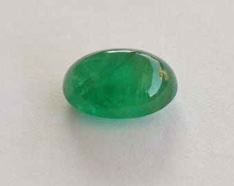 Real Zambian Emerald Cabochon 10X7X5MM, Vibrant Green Loose Gem 2.60 Carats For Designers.
