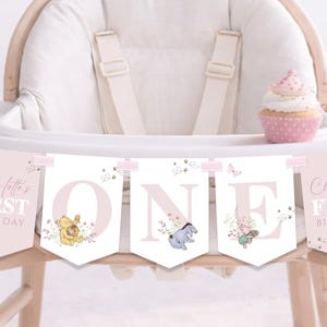 Classic Winnie the Pooh High Chair One Banner, Girl Party Decor, Editable Bunting Flags WP03