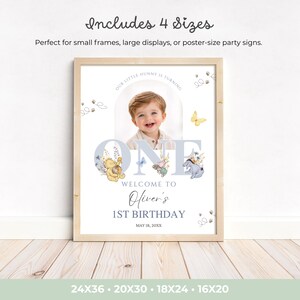 Classic Winnie the Pooh First Birthday Welcome Sign, Blue Boy Party Decor, Editable Canva WP04 image 4