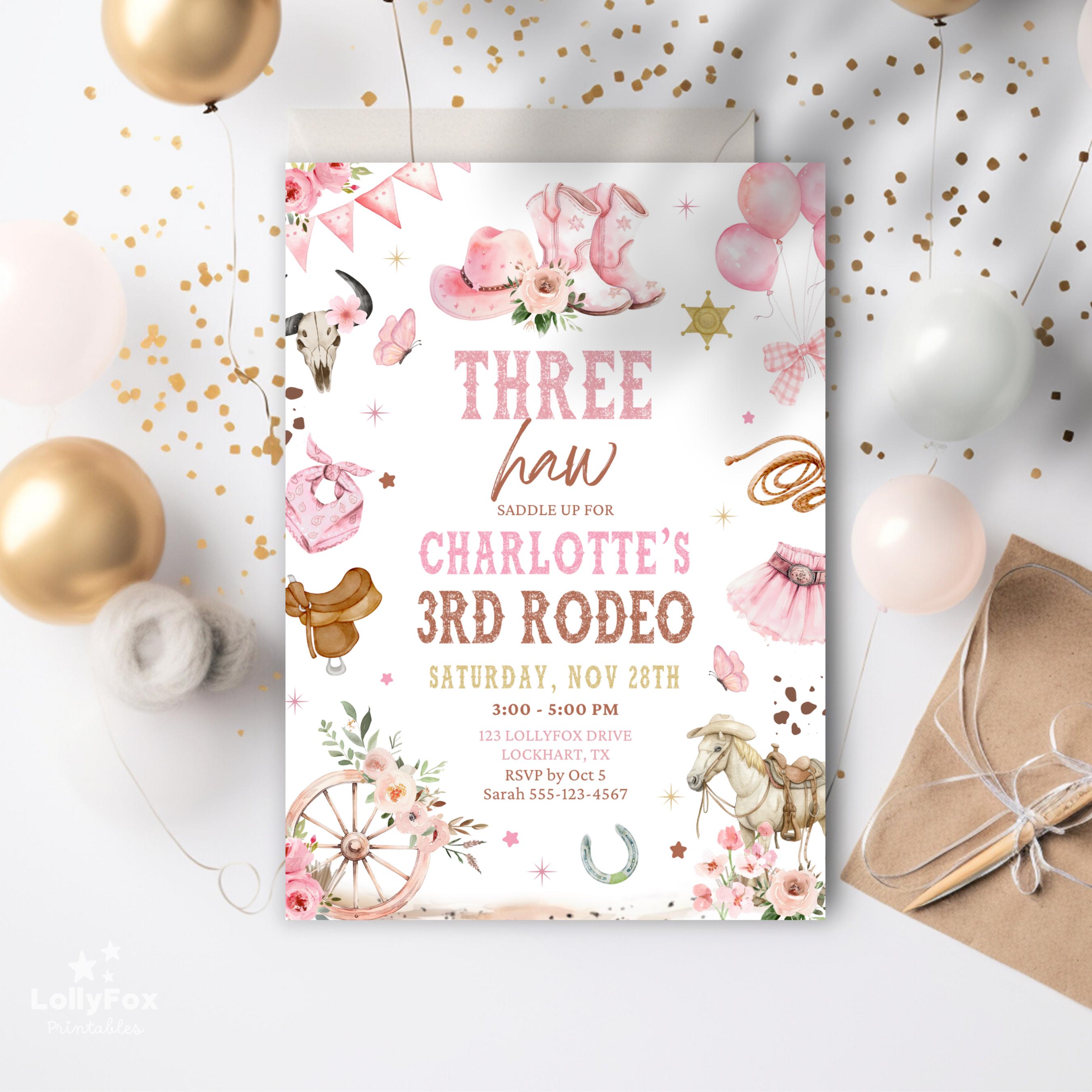 Editable 3rd Rodeo Invitation for Girl Cowgirl Birthday Invite Three ...