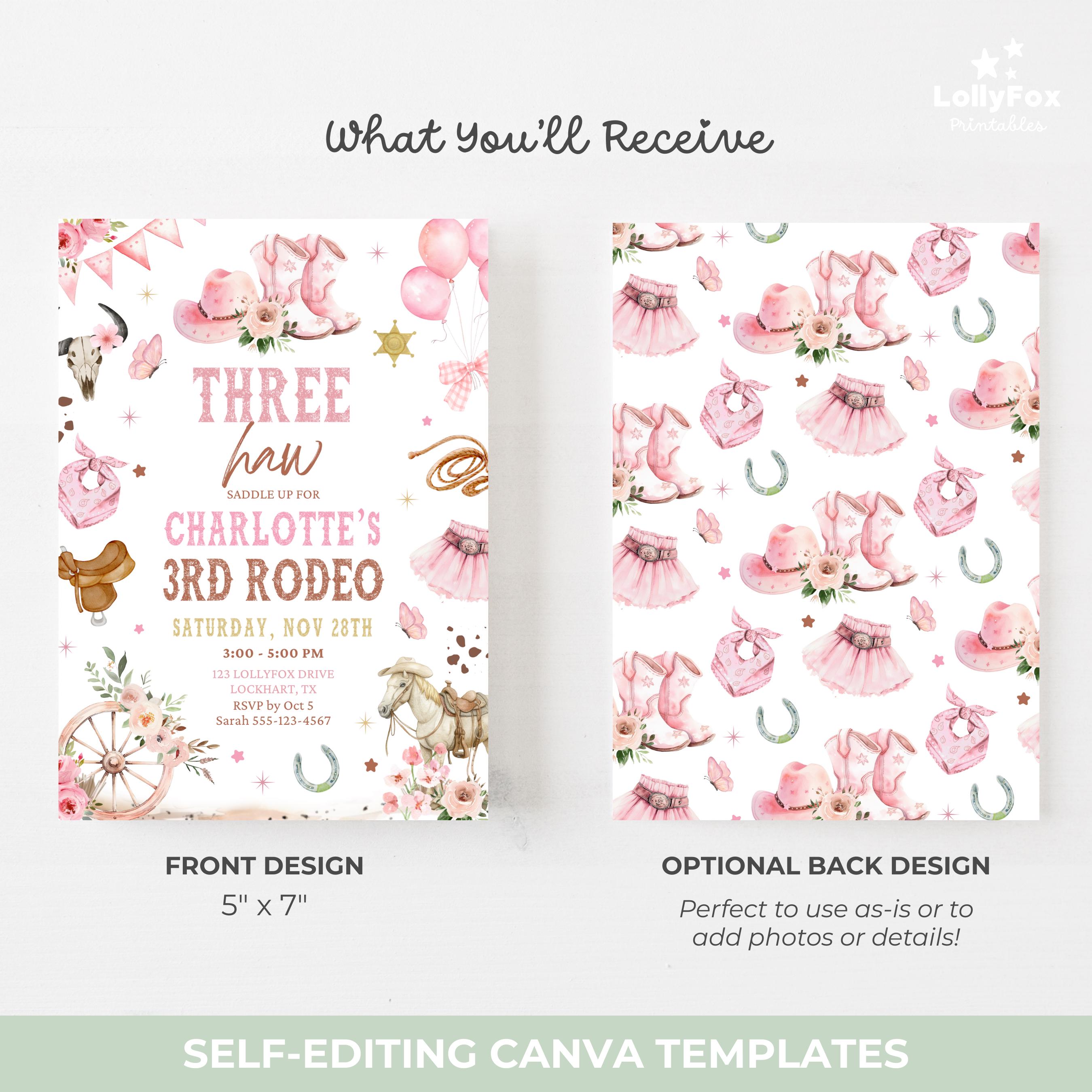 Editable 3rd Rodeo Invitation for Girl Cowgirl Birthday Invite Three ...