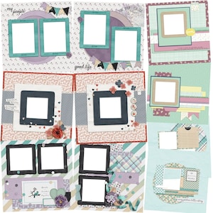 Può includere: Un layout di scrapbooking con una varietà di carte fantasia, decorazioni e cornici per foto. Il layout presenta uno schema di colori blu chiaro, rosa e verde con un tema floreale. Il testo "my people" e "good life" è incluso nel layout.