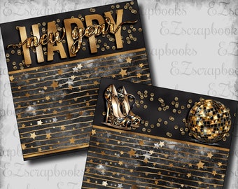 Black & Gold Happy New Year NPM - 2 Premade Scrapbook Pages - EZ Layout 23-947