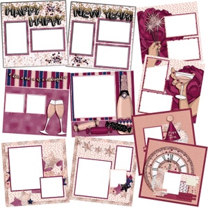 Può includere: Un set di 10 modelli di carta digitale per scrapbooking con tema di Capodanno con glitter dorati, champagne e coriandoli. I modelli sono perfetti per creare pagine di scrapbooking digitale, biglietti e altri lavoretti.
