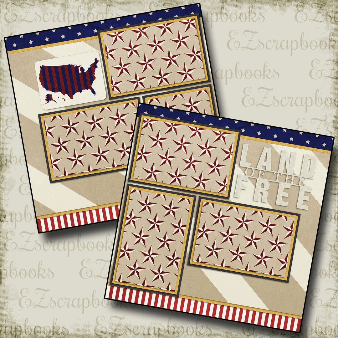 LAND of the FREE - 2 Premade Scrapbook Pages - EZ Layout 590 - Etsy
