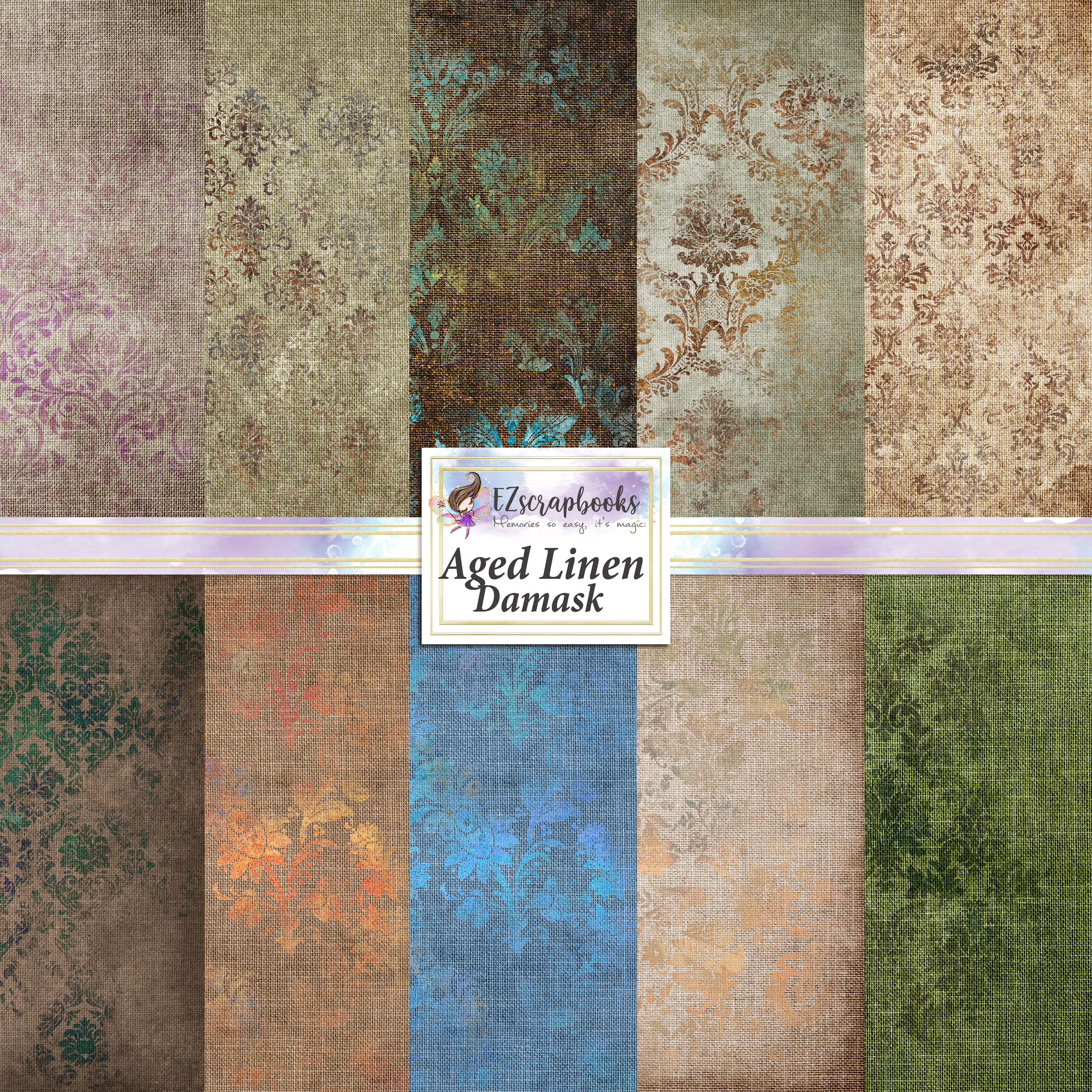 Aged Linen Damask - 12X12 Paper Pack - 8168