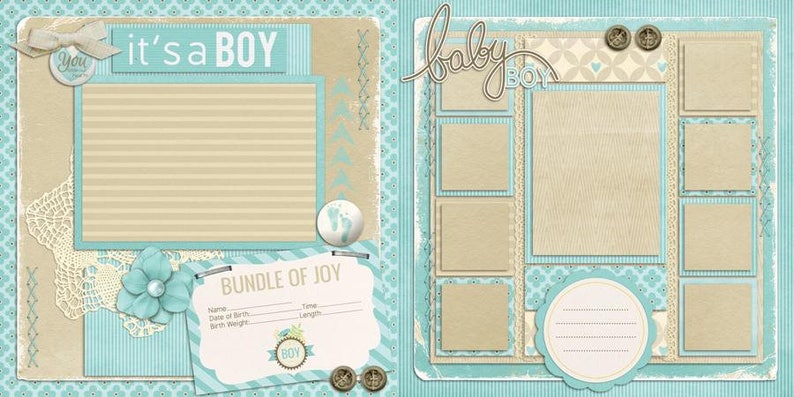 IT'S a BOY - 2 Premade Scrapbook Pages - EZ Layout 300 - Etsy