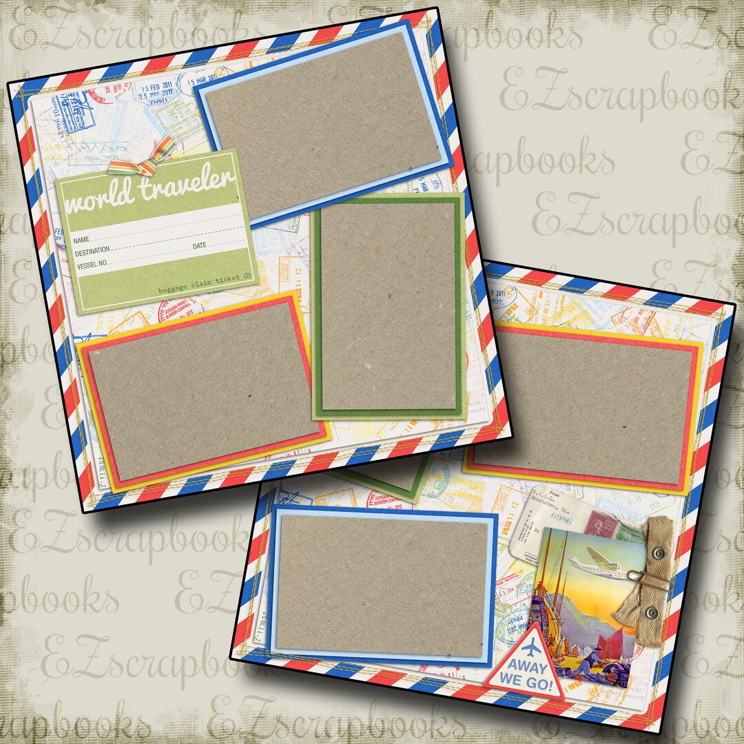 TRAVEL - 2 Premade Scrapbook Pages - EZ Layout 130 - Etsy