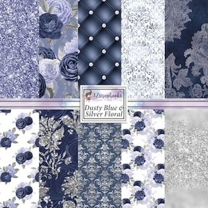 Dusty Blue & Silver Florals - 12X12 Paper Pack - 8396