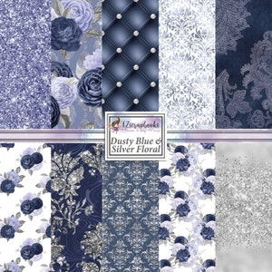 Dusty Blue & Silver Florals - 12X12 Paper Pack - 8396