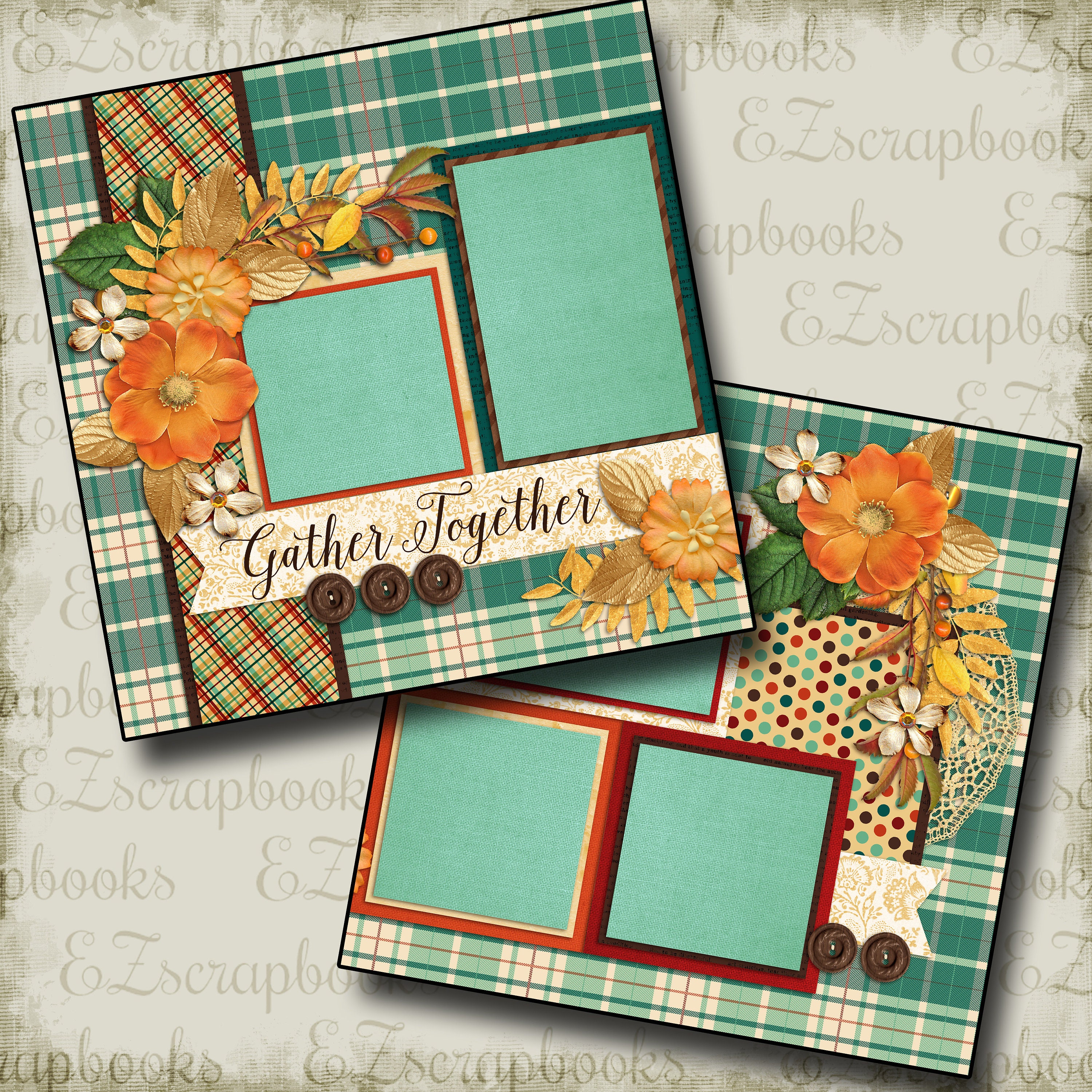 GATHER TOGETHER - Thanksgiving - 2 Premade Scrapbook Pages - EZ Layout ...