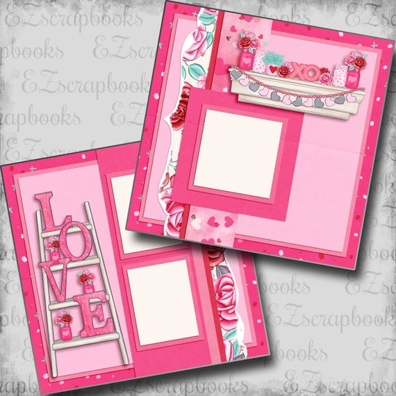 Premade 12x12 Scrapbook Page Layout, Valentine Scrapbook Layout Page,  Scrapbooking, Valentine Scrapbook Layout, Fully Assembled Scrapbook