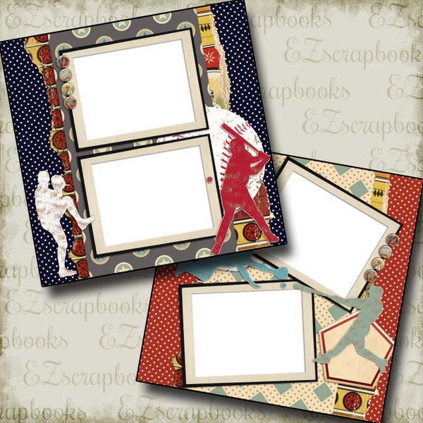 BASEBALL - 2 Premade Scrapbook Pages - EZ Layout 371