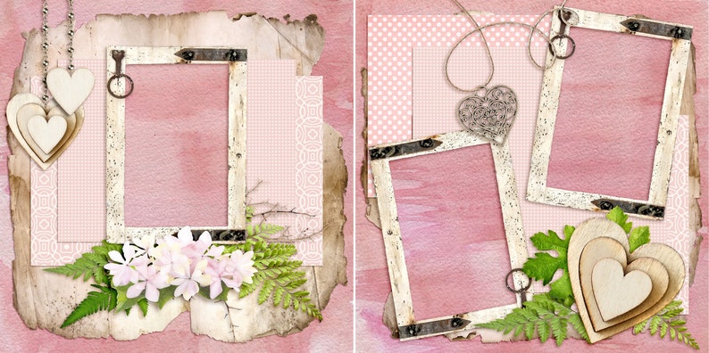 Shabby Hearts - Love - 2 Premade Scrapbook Pages - EZ Layout 5494 - Etsy
