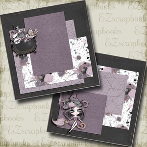 Cute Gothic Witch NPM - Halloween - 2 Premade Scrapbook Pages - EZ Layout 5013