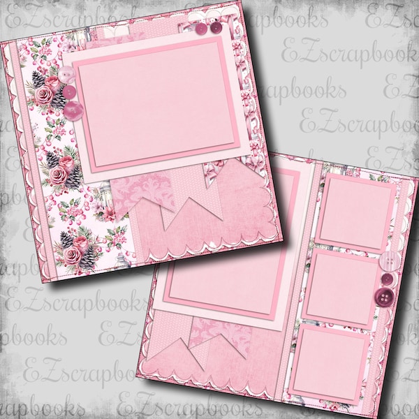 Pink & Silver Memories - 2 Premade Scrapbook Pages - EZ Layout 23-680