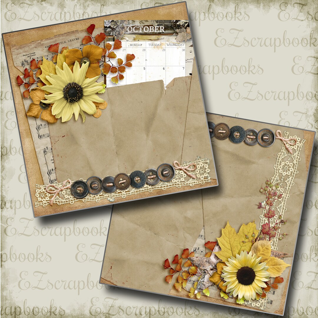 October NPM 2 Premade Scrapbook Pages EZ Layout 4841 - Etsy
