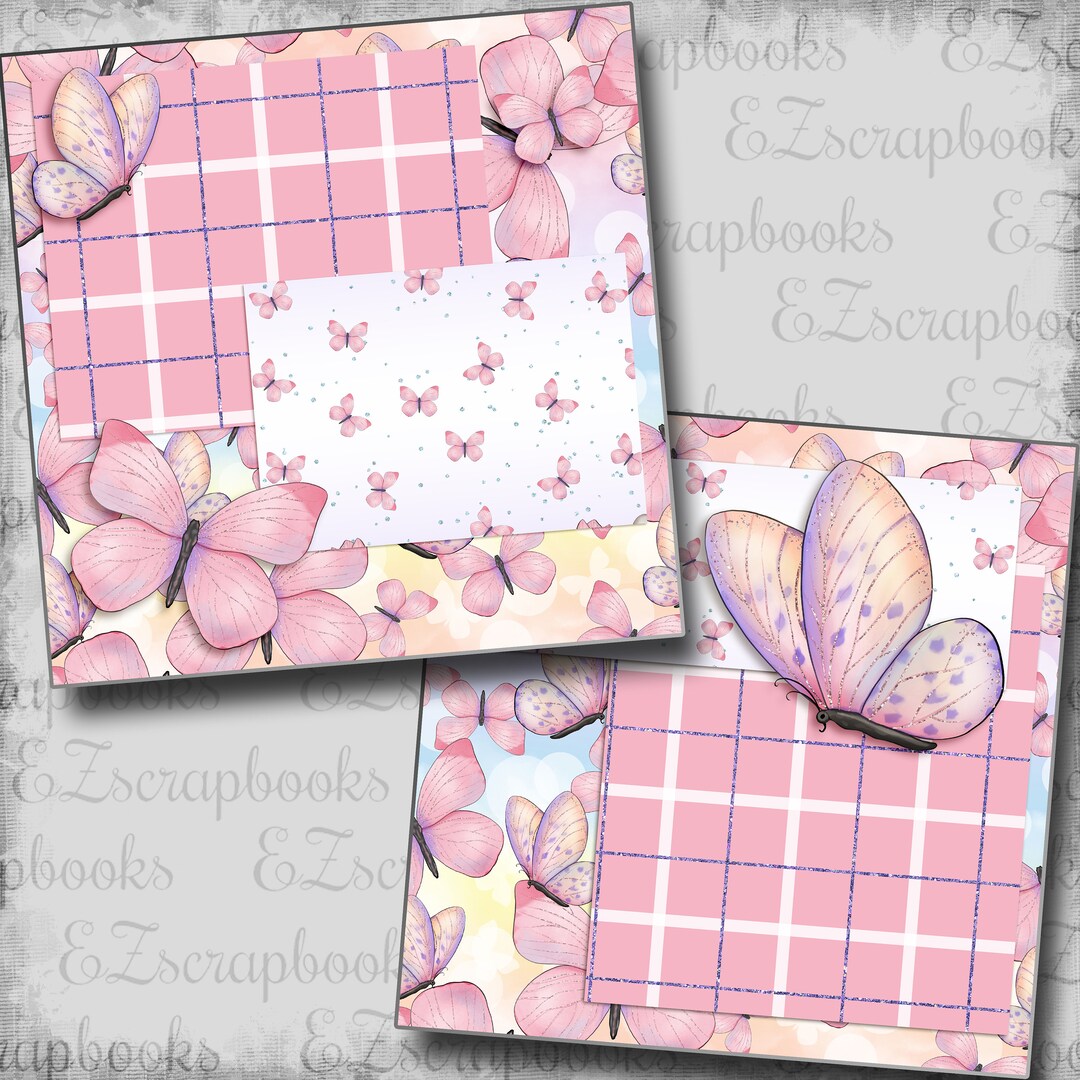 Pink Butterflies NPM - 2 Premade Scrapbook Pages - EZ Layout 6627 - Etsy