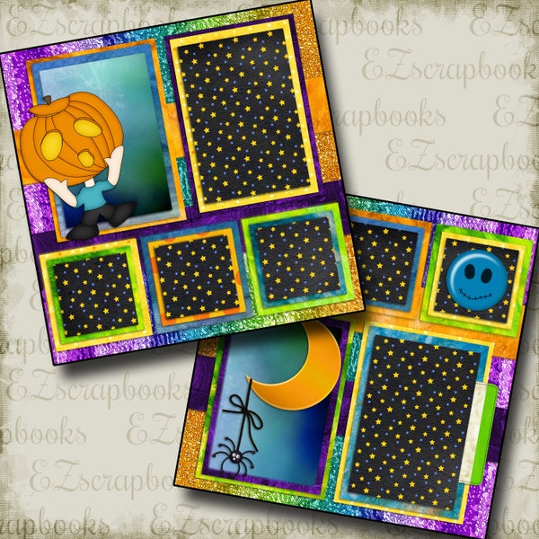 PUMPKIN-HEAD - 2 Premade Scrapbook Pages - EZ Layout 267