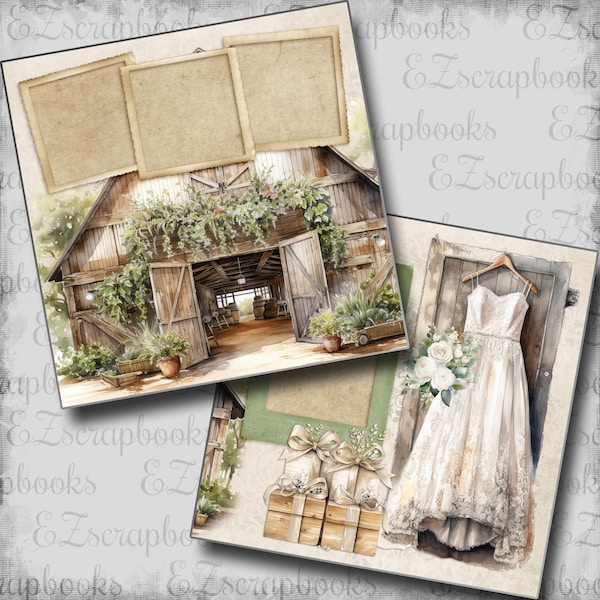 Rustic Wedding Barn - 2 Premade Scrapbook Pages - EZ Layout 23-118