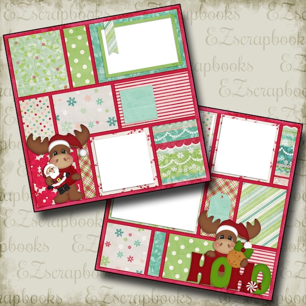 CHRISTMAS MOOSE - 2 Premade Scrapbook Pages - EZ Layout 330