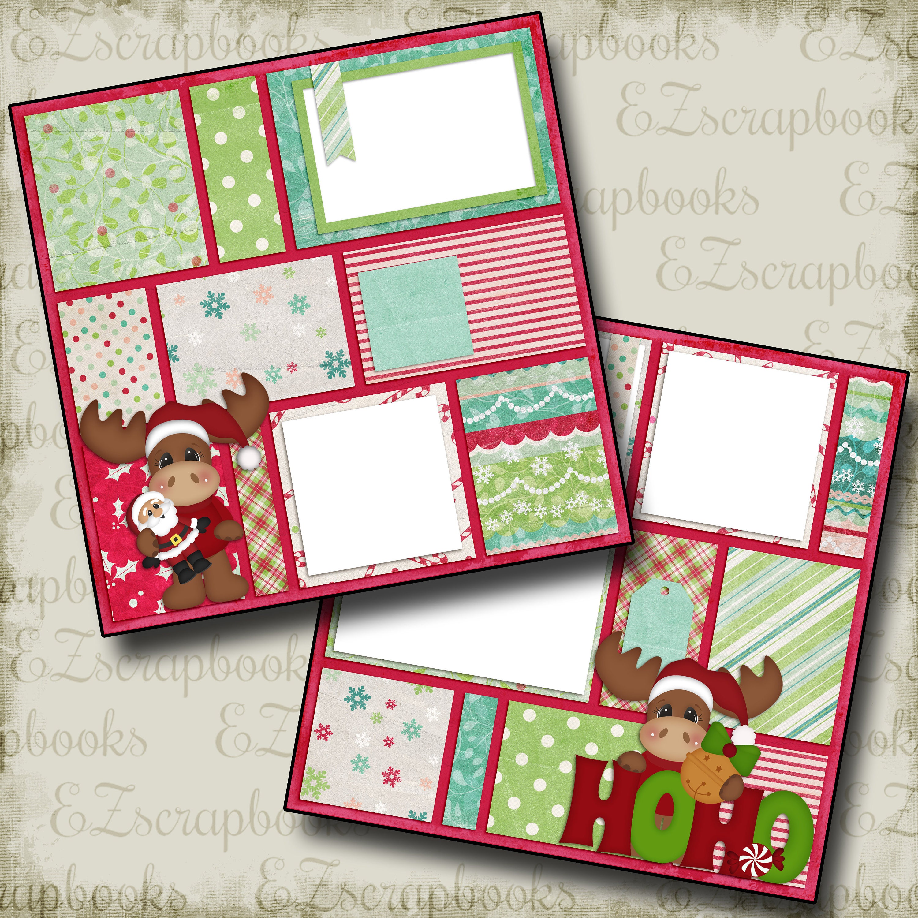 CHRISTMAS MOOSE 2 Premade Scrapbook Pages EZ Layout 330 Etsy
