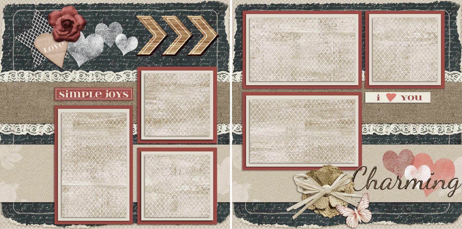 CHARMING - 2 Premade Scrapbook Pages - EZ Layout 29 - Etsy