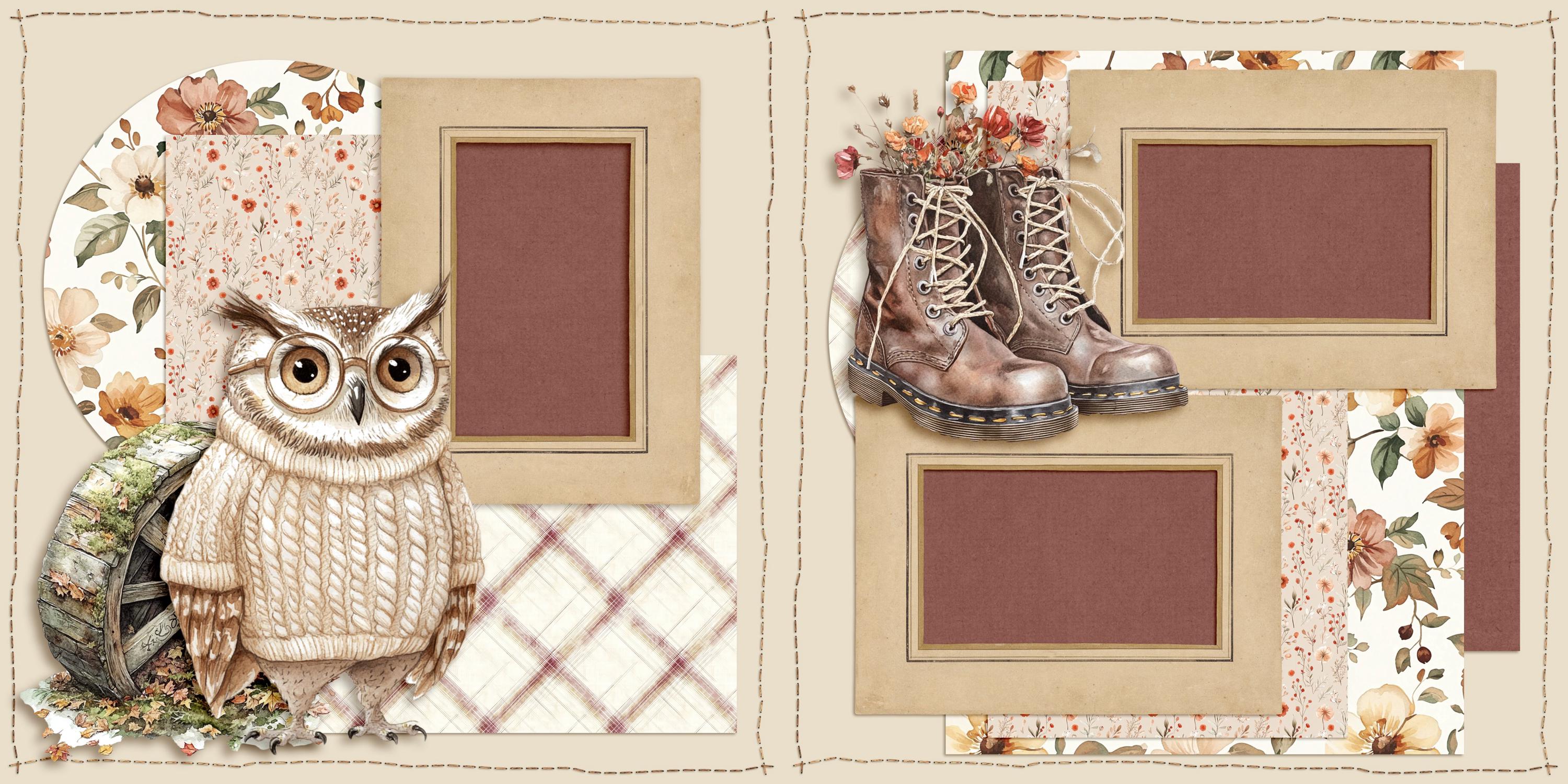 Spelling Autumn Owl - 2 Premade Scrapbook Pages - EZ Layout 25-734 - Etsy