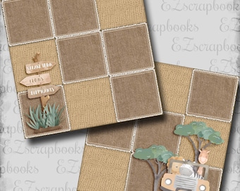 Little Safari Premade Scrapbook Pages - EZ Layout 6722, Set Of 2 Quickpage Layouts
