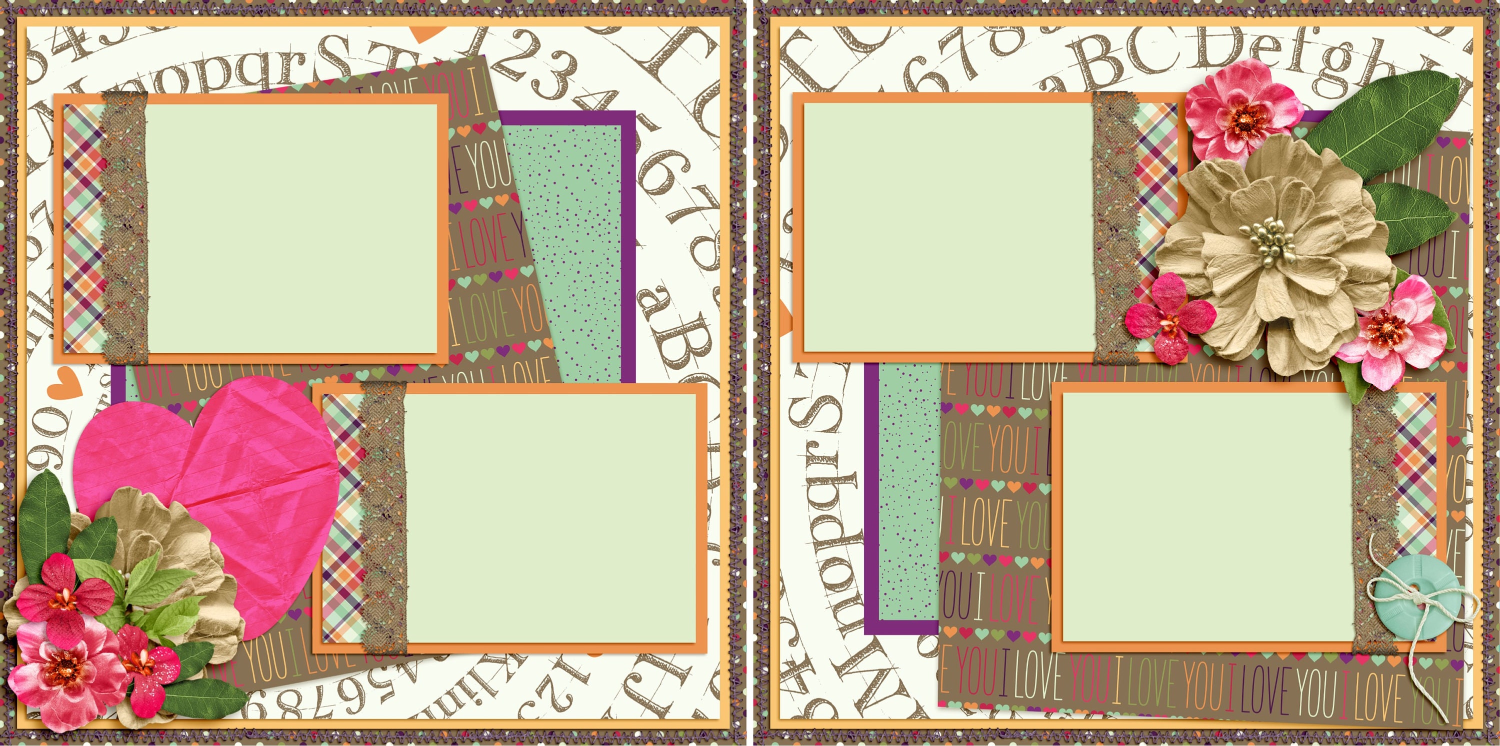 I Love You - 2 Premade Scrapbook Pages - EZ Layout 4122 - Etsy