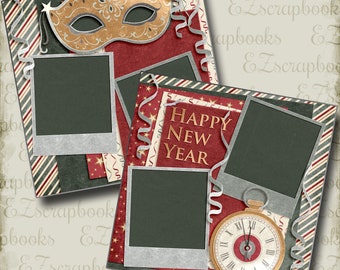 Happy New Year Red - 2 Premade Scrapbook Pages - EZ Layout 4560