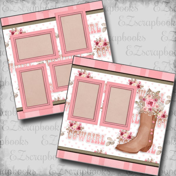 Cowgirl Boot - Western - 2 Premade Scrapbook Pages - EZ Layout 6708