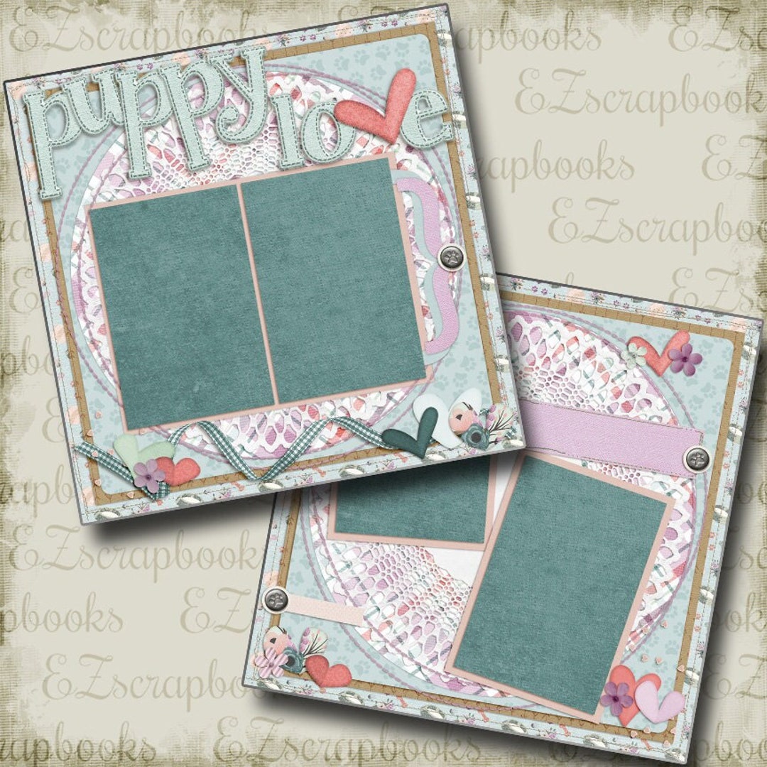 Puppy Love Pink - Dog - 2 Premade Scrapbook Pages - EZ Layout 4314 - Etsy