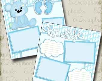 It's a Boy - Bear - 2 Premade Scrapbook Pages - EZ Layout 3806
