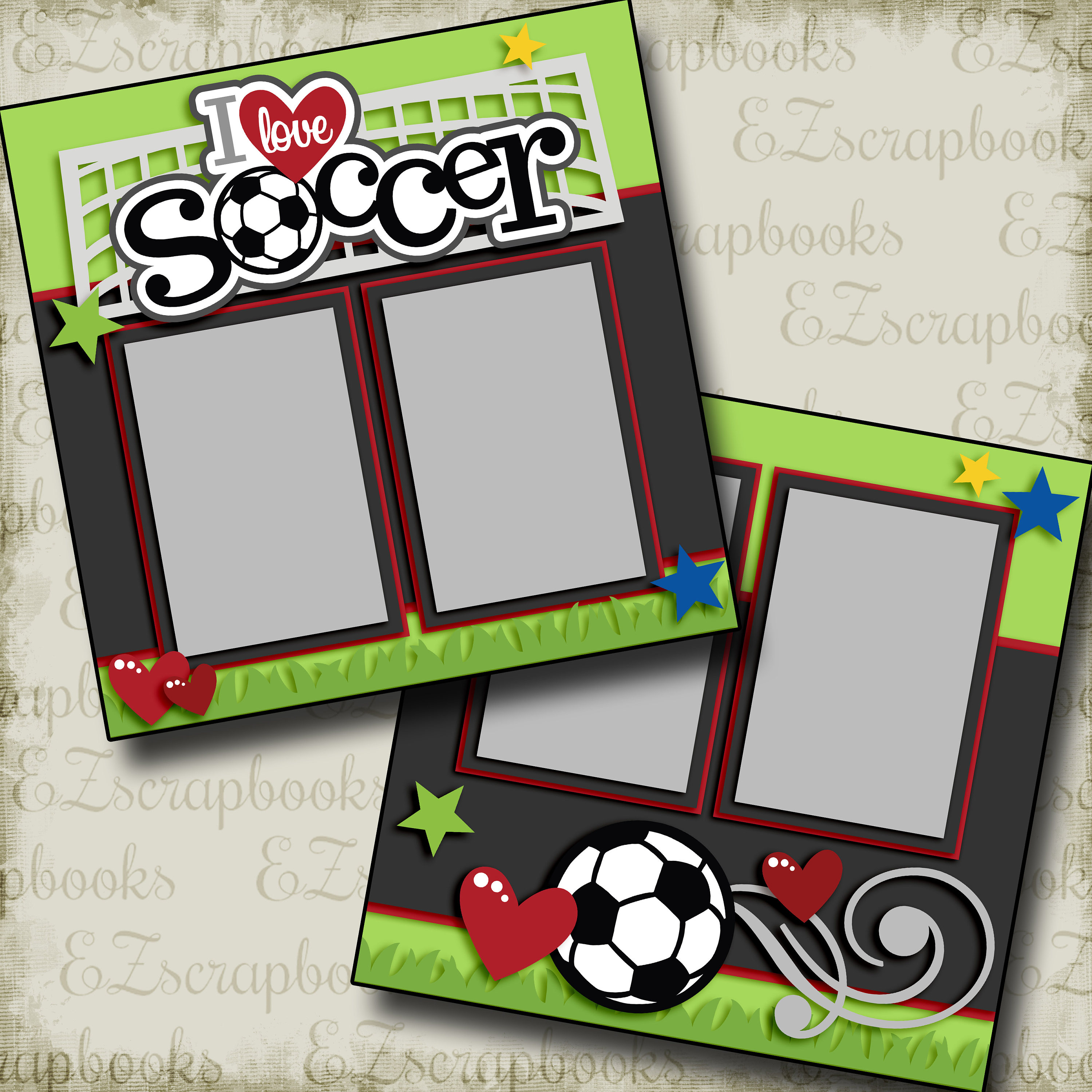 Fußball-Scrapbook Set – 5 Doppelseitige Layouts, 10 Seiten 12x12 Inch – Einfach Fotos Einkleben