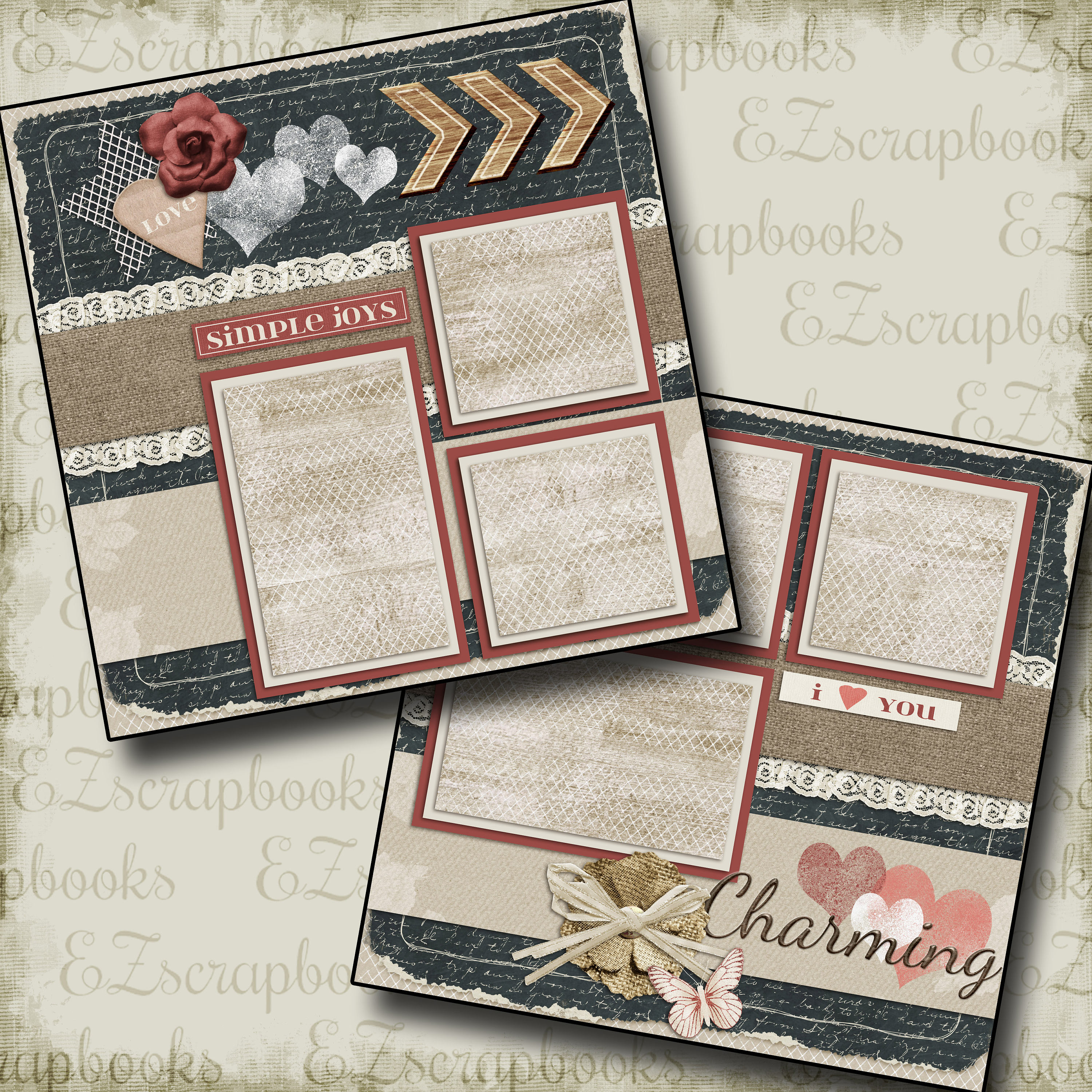 CHARMING - 2 Premade Scrapbook Pages - EZ Layout 29 - Etsy