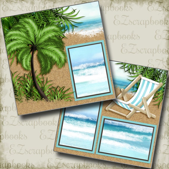 Cruise Scrapbook Pages, Beach Pages, Premade Beach Scrapbook