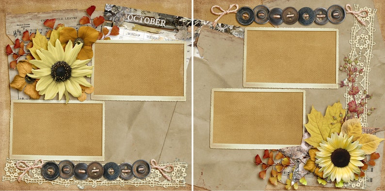 October - 2 Premade Scrapbook Pages - EZ Layout 4840 - Etsy