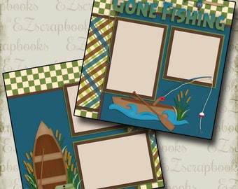 GONE FISHING - 2 Premade Scrapbook Pages - EZ Layout 2338