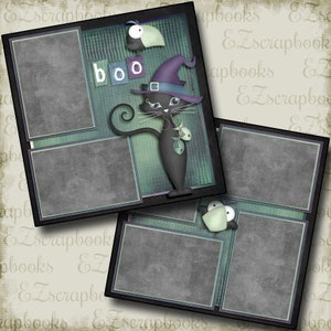 Creeper Cat - Halloween -  2 Premade Scrapbook Pages - EZ Layout 4336